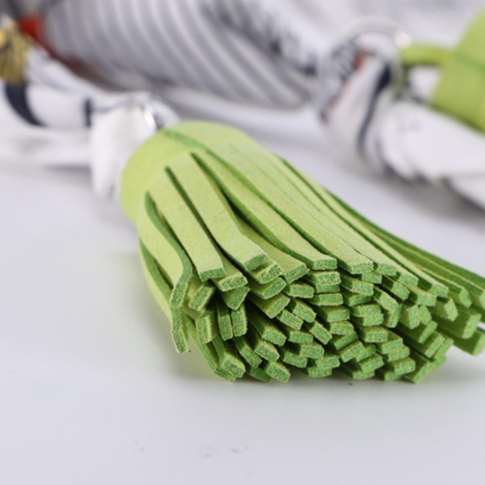 Summer vibe tassel scarf | Green floral graphic suede leather fringe wrap - Picture 4 of 4